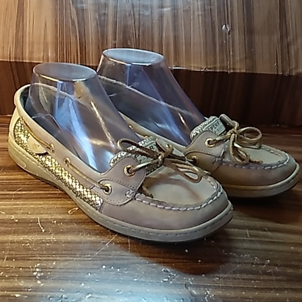 Sperry 9 womans gold metallic trim